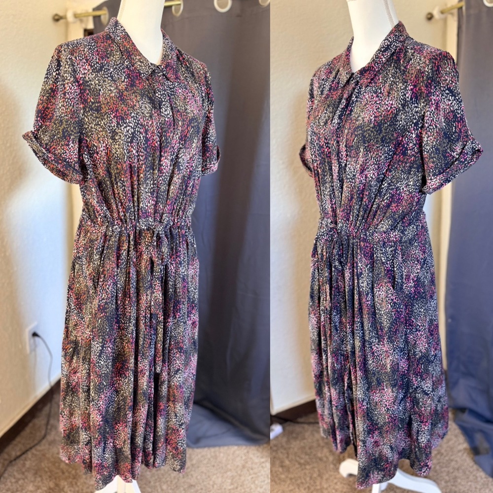 Joules Winslet Shirt Dress Navy Rain Abstract Print Drawstring Waist Size 14 - Picture 3 of 10